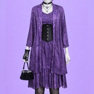 1970s Elegant Purple Satin Dress with Robe Set